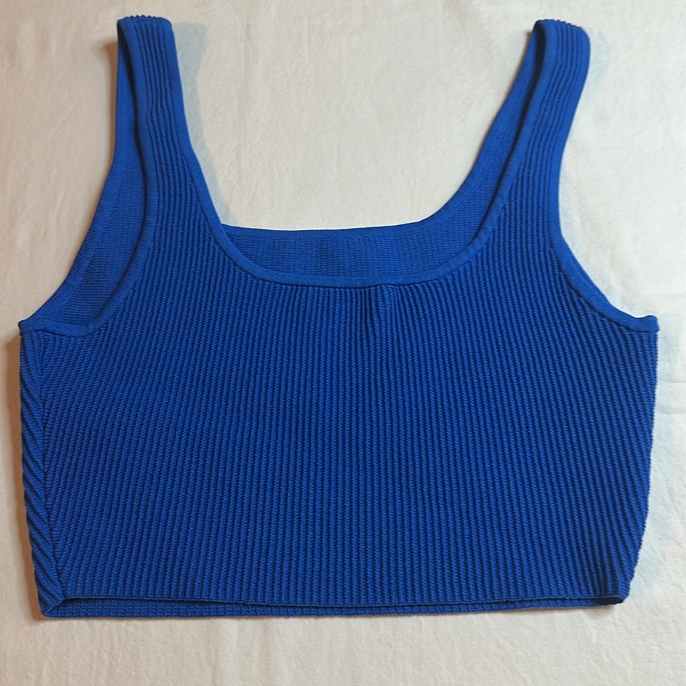 Babaton Blue Ribbed Square-Neck Crop Tank - Picture 3 of 8